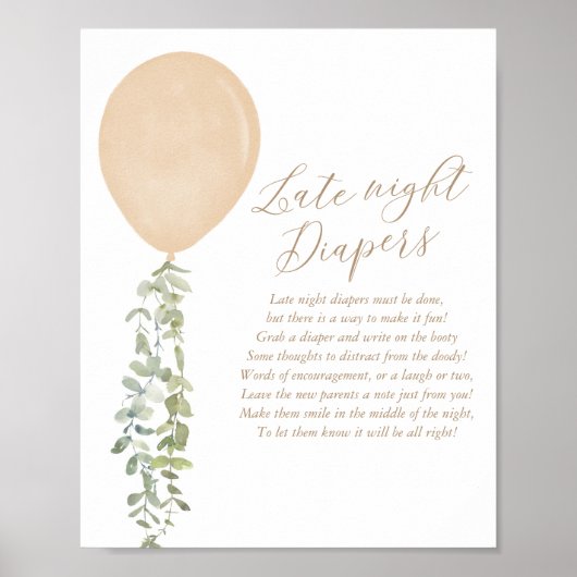 Late Night Diapers Gold Ballon Baby shower Poster (Voorkant)