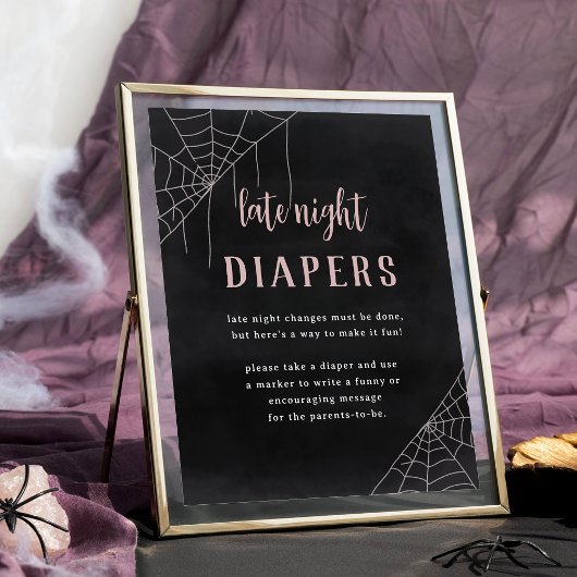 Late Night Diapers Halloween Baby Shower Sign Poster