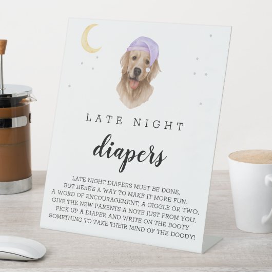 Late Night Diapers Labrador Baby shower Waterverf Reclamebord Met Voetstuk (Insitu)