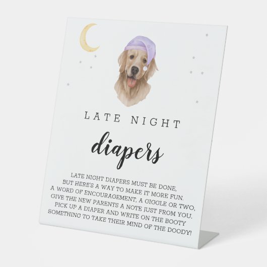 Late Night Diapers Labrador Baby shower Waterverf Reclamebord Met Voetstuk (Voorkant)