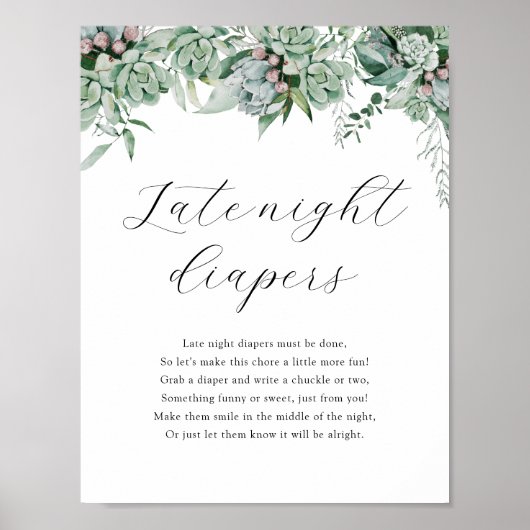 Late Night Diapers Shower Game Sign Poster (Voorkant)