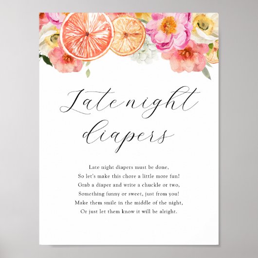 Late Night Diapers Shower Game Sign Poster (Voorkant)