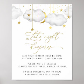Late Night Diapers Sign. Baby shower Game Poster