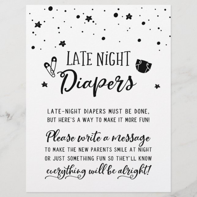 Late Night Diapers Sign Baby shower Party Game (Voorkant)