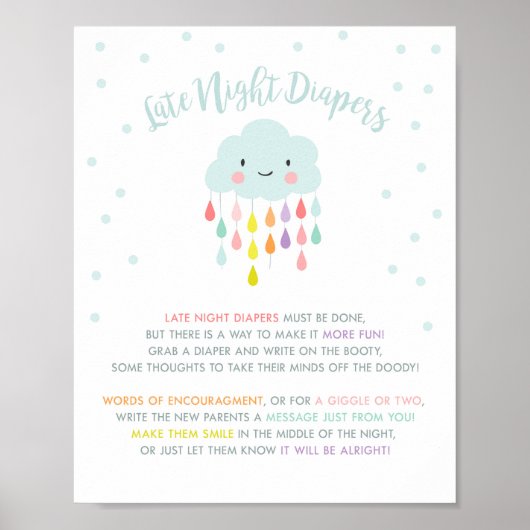 Late Night Diapers teken Cloud Raindrops Regenboog Poster (Voorkant)