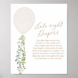 Late Night Diapers White Balloon Baby shower Poster