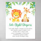 Late Night Diapers Wild Oerwoud Safari Baby shower Poster (Voorkant)