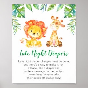 Late Night Diapers Wild Oerwoud Safari Baby shower Poster