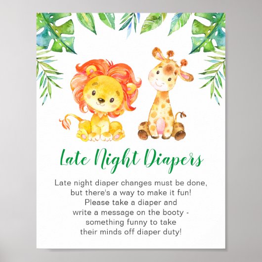 Late Night Diapers Wild Oerwoud Safari Baby shower Poster (Voorkant)