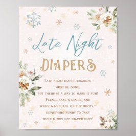 Late Night Diapers Winter Wonderland Baby shower Poster