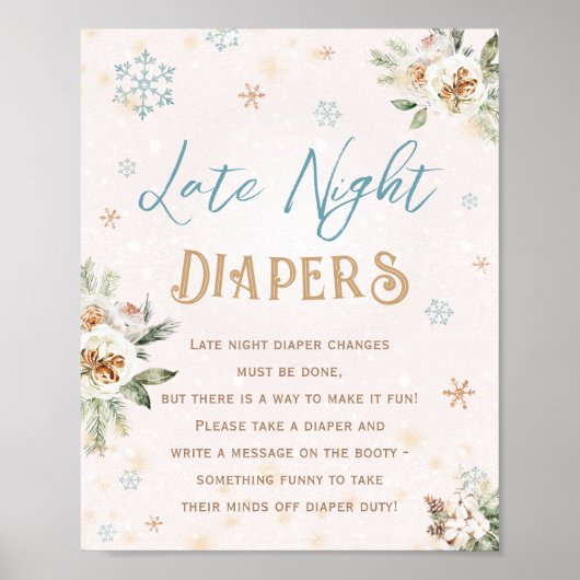 Late Night Diapers Winter Wonderland Baby shower Poster (Voorkant)