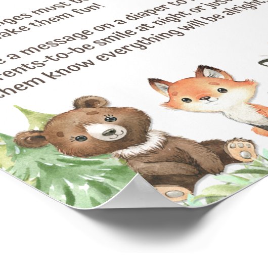 Late Night Diapers Woodland Animals Shower Sign Poster (Hoek)