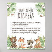 Late Night Diapers Woodland Animals Shower Sign Poster (Voorkant)