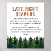 Late Night Diapers Woodland Baby shower Game Poster (Voorkant)