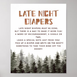 Late Night Diapers Woodland Baby shower Games Poster