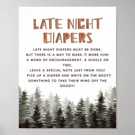 Late Night Diapers Woodland Baby shower Games Poster (Voorkant)