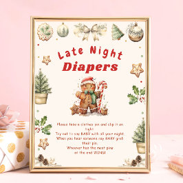 Late Night Luier Christmas Baby shower spel Poster