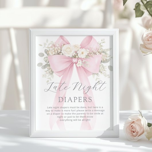 Late Night Luier Roze Strik Bloemen Poster