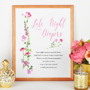 Late Night Luier Roze Wilde Bloem Baby Shower Poster