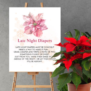 Late Night Luier Spel Roze sneeuwvlok poinsettia Poster