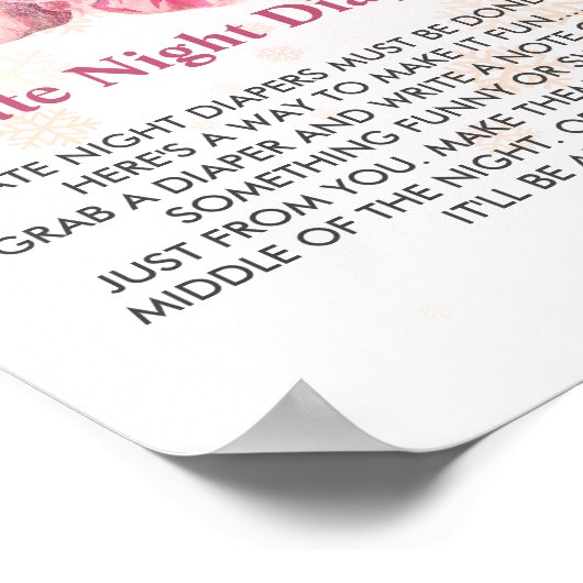 Late Night Luier Spel Roze sneeuwvlok poinsettia Poster (Hoek)