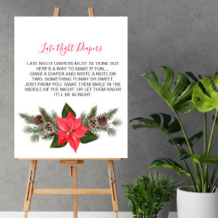Late Night Luier Spel Winter Kerstmis Poinsettia Poster