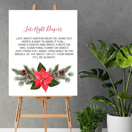 Late Night Luier Spel Winter Kerstmis Poinsettia Poster