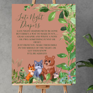 Late Night Luier Spel Woodland baby bos vriend Poster
