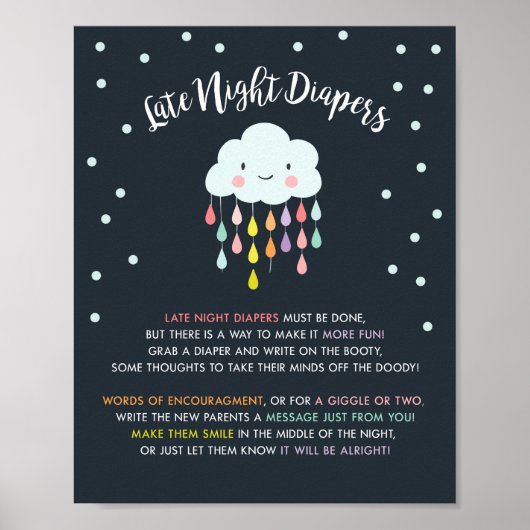 Late Night Luier teken Cloud Regendruppels Regenbo Poster (Voorkant)