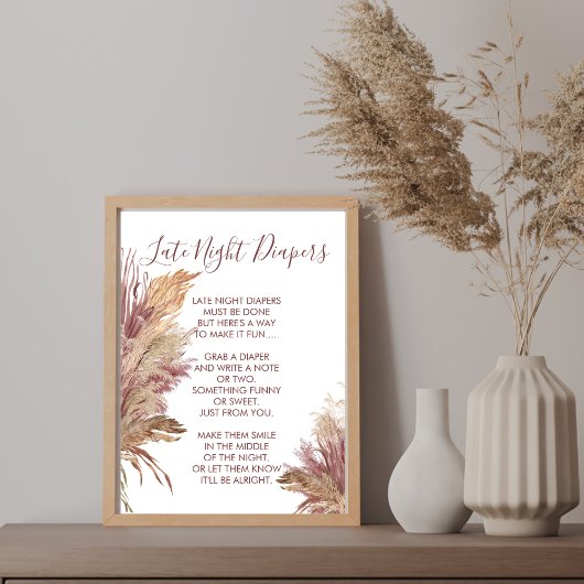Late Night Luier Teken Pampas Grass Mauve Roze Poster