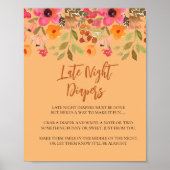 Late Night Luier Teken Roze Perzik Tuin Bloemen Poster (Voorkant)