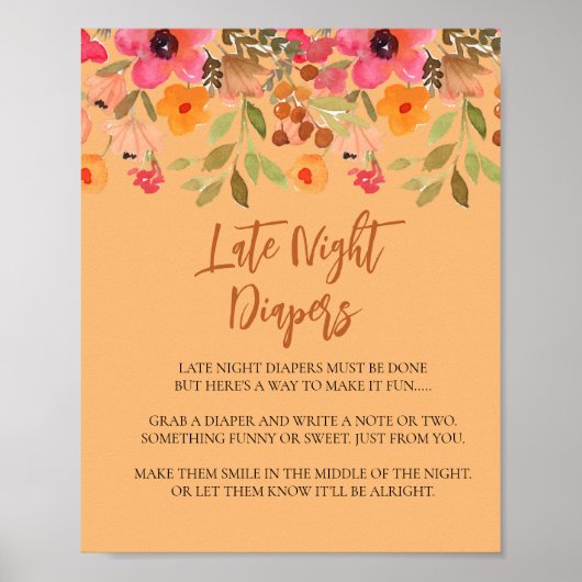 Late Night Luier Teken Roze Perzik Tuin Bloemen Poster (Voorkant)