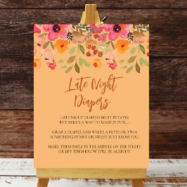 Late Night Luier Teken Roze Perzik Tuin Bloemen Poster