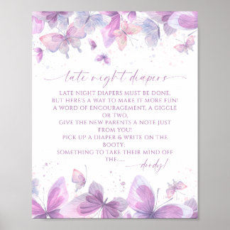 Late Night Luier Vlinders Baby Shower Poster