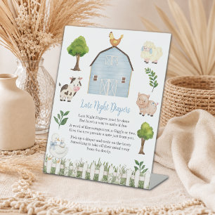 Late Night Luierboerderij Boerderijdieren Baby Sho Reclamebord Met Voetstuk