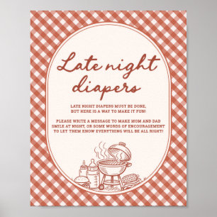Late Night Luiers Baby Q BBQ Couples Baby Shower Poster