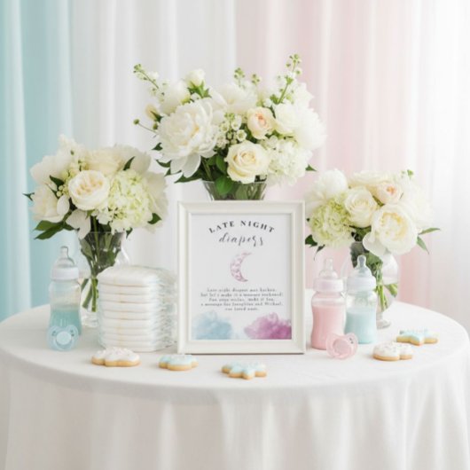 Late Night Luiers Baby shower Pink Moon Sign Poster