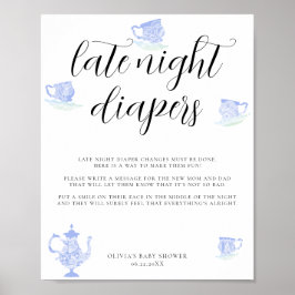 Late Night Luiers Baby Tea China Blauw Wit Kant Poster