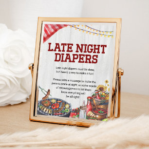 Late Night Luiers BBQ Achtertuin Rustiek Baby show Poster