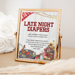 Late Night Luiers BBQ Achtertuin Rustiek Baby show Poster