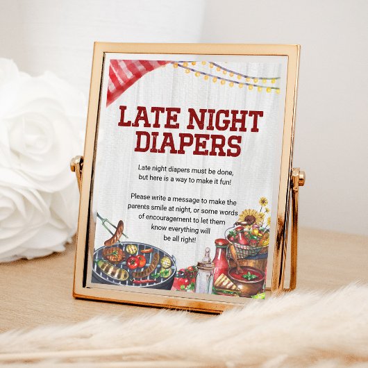 Late Night Luiers BBQ Achtertuin Rustiek Baby show Poster