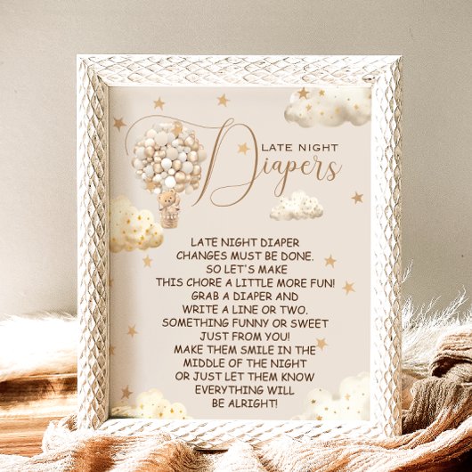 Late Night Luiers Beer Ballon Thema Spel Sign Poster