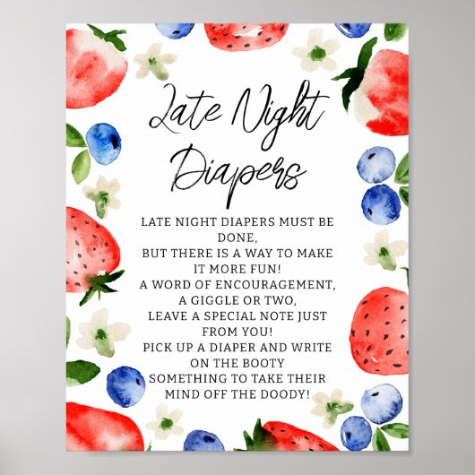 Late Night Luiers Berry Baby shower Poster (Voorkant)