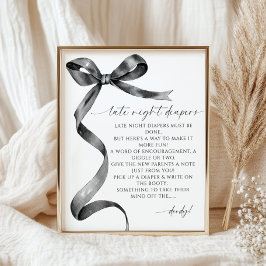 Late Night Luiers Black Bow Baby shower Poster