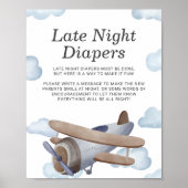 Late Night Luiers Blauw Vliegtuig Baby shower Poster (Voorkant)