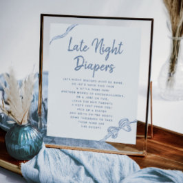 Late Night Luiers Blue Bow Baby shower Game Sign