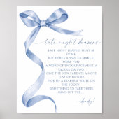 Late Night Luiers Blue Bow Baby shower Poster (Voorkant)