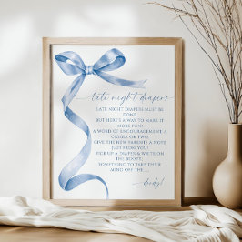 Late Night Luiers Blue Bow Baby shower Poster