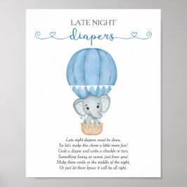 Late Night Luiers Blue Elephant Baby shower Game Poster