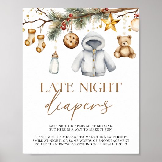Late Night Luiers Boho Kerst Baby shower Poster (Voorkant)